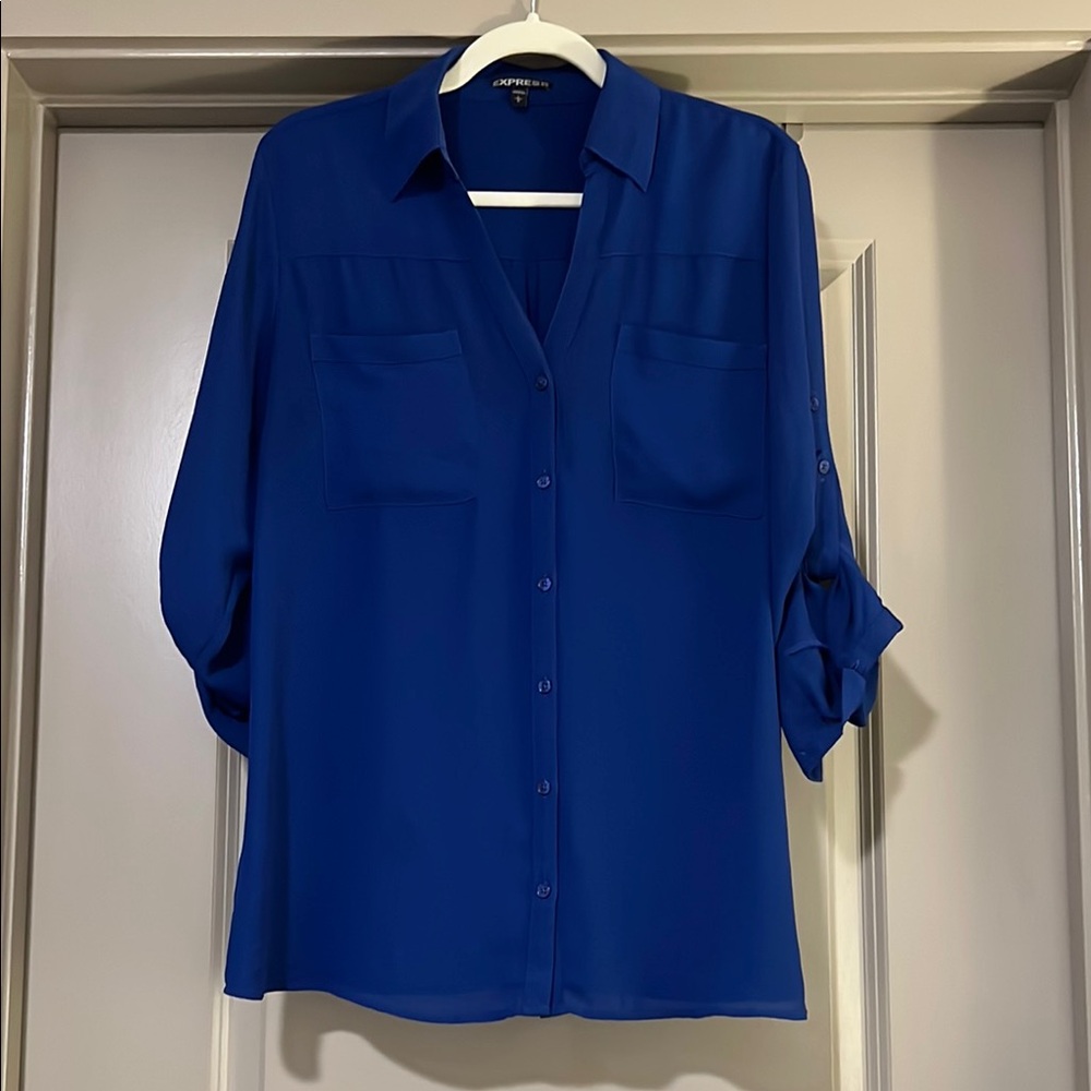 Express Blue 3/4 Sleeve Button Down Shirt